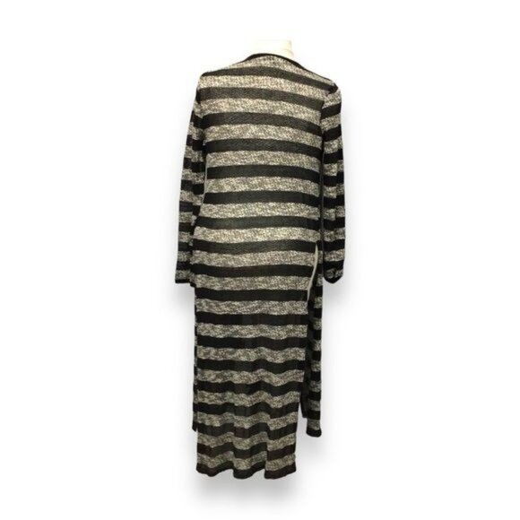 Ambiance Women’s Open Front Striped Duster Cardigan, Black, size L - Picture 3 of 5